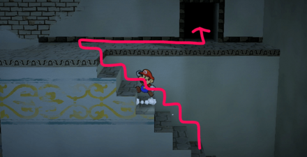 階段を登った先のドアまでの道のり