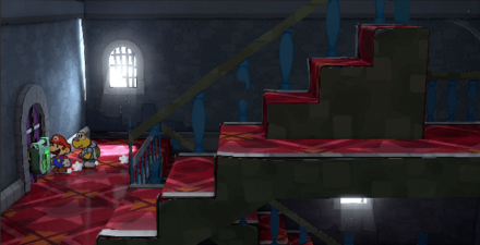 扉を「ゴンババ城のカギ」を開けようとしているマリオ