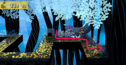 トゲ族が逃げていった扉に入るマリオ