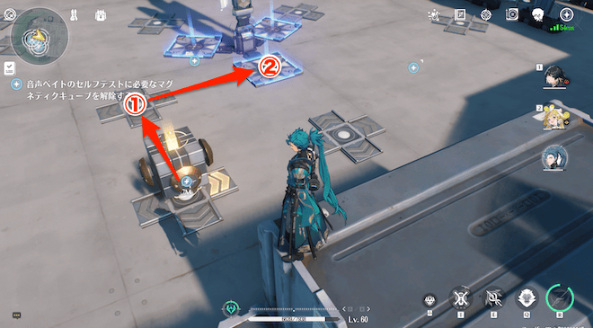 マグネティックキューブを攻撃して青マスに運ぶ