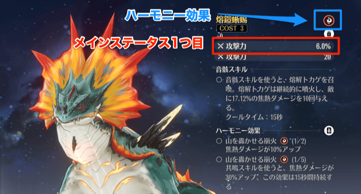 1つ目のメインステータスとハーモニー効果を厳選