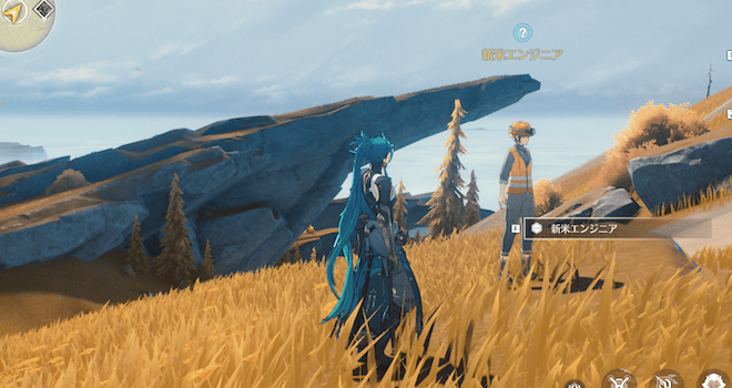 石崩れの高地の遠望の嶺にいる新米エンジニアに話しかける