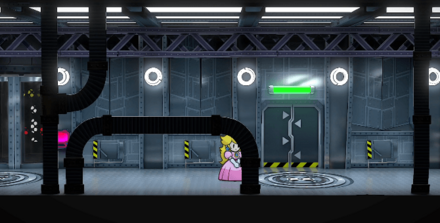 緑のランプがついた部屋に入る