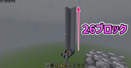 チェストとホッパーの周りを囲ったブロックの上に26ブロック積み上げる
