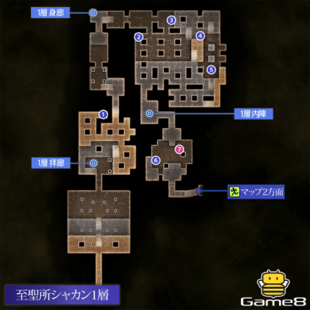至聖所シャカン1層のマップ画像