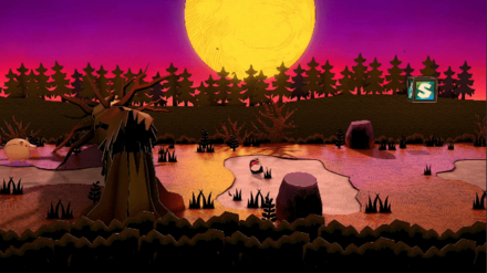 ロールモードで倒木の下をくぐるマリオ