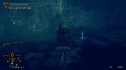 祝福「隠者川下流」から北に向かって進み上流の滝付近にある棺の中