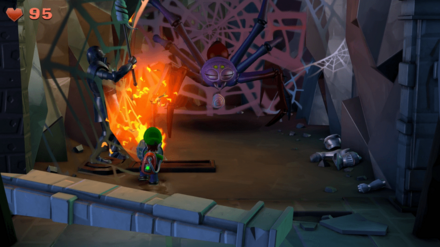 糸玉でくもの巣を燃やす