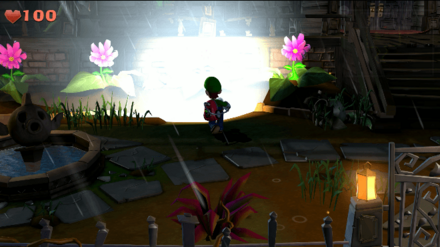 花にストロボを当てている