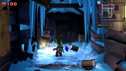 丸太を氷に乗せる