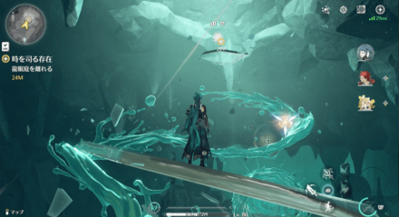 鉤縄を使って上へ行く