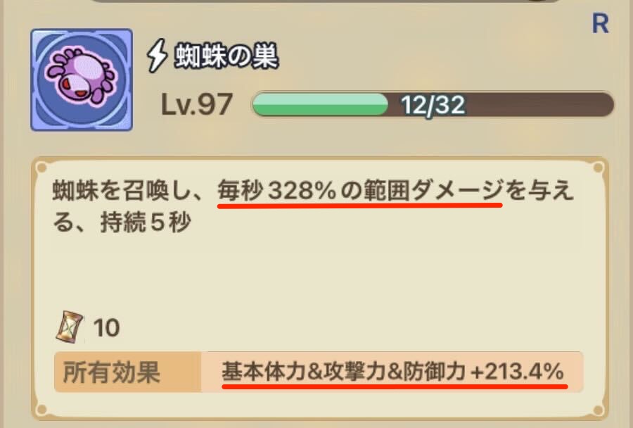 ダメージ量とステータスが上がる