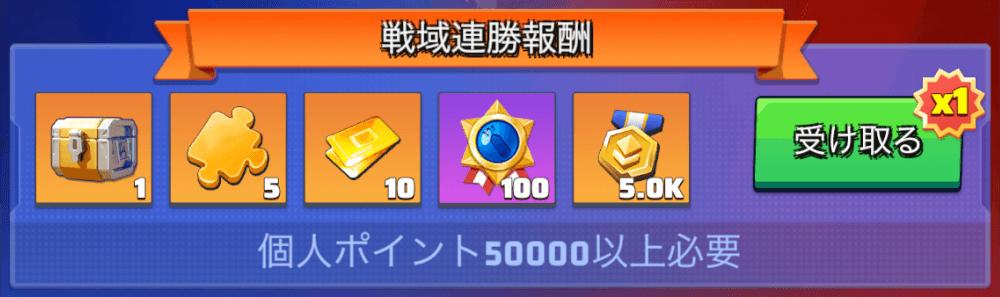 一定数の個人ポイント達成かつ勝利戦域に所属で報酬獲得