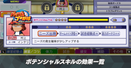 ポテンシャルスキルとサークルスキルの効果一覧