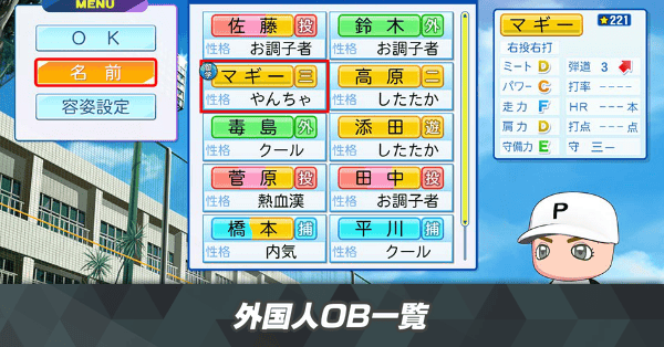 外国人OB(転生留学生)選手一覧