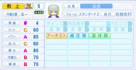敷上マニィのステータス画像