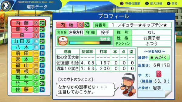 選手データから確認可能