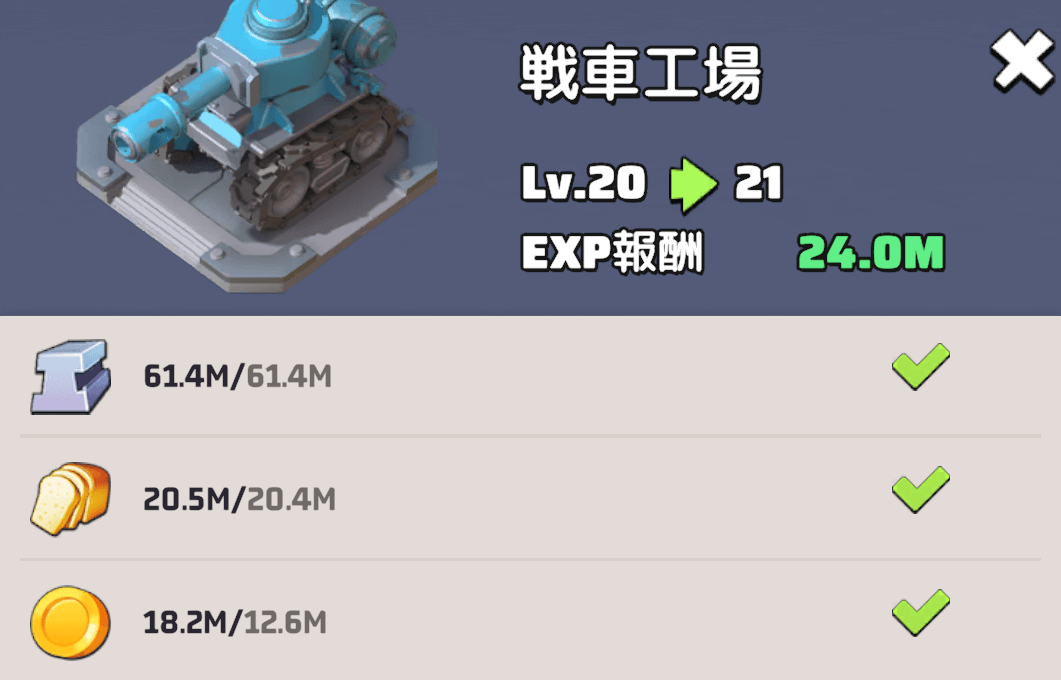 鋼材と食料の消費バランスを取った強化順を意識しよう