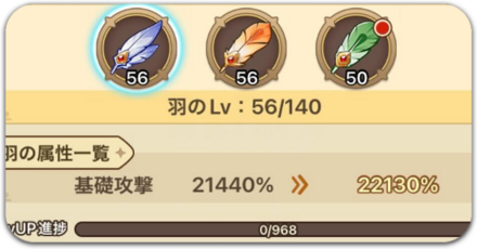 背飾りのレベル上げ