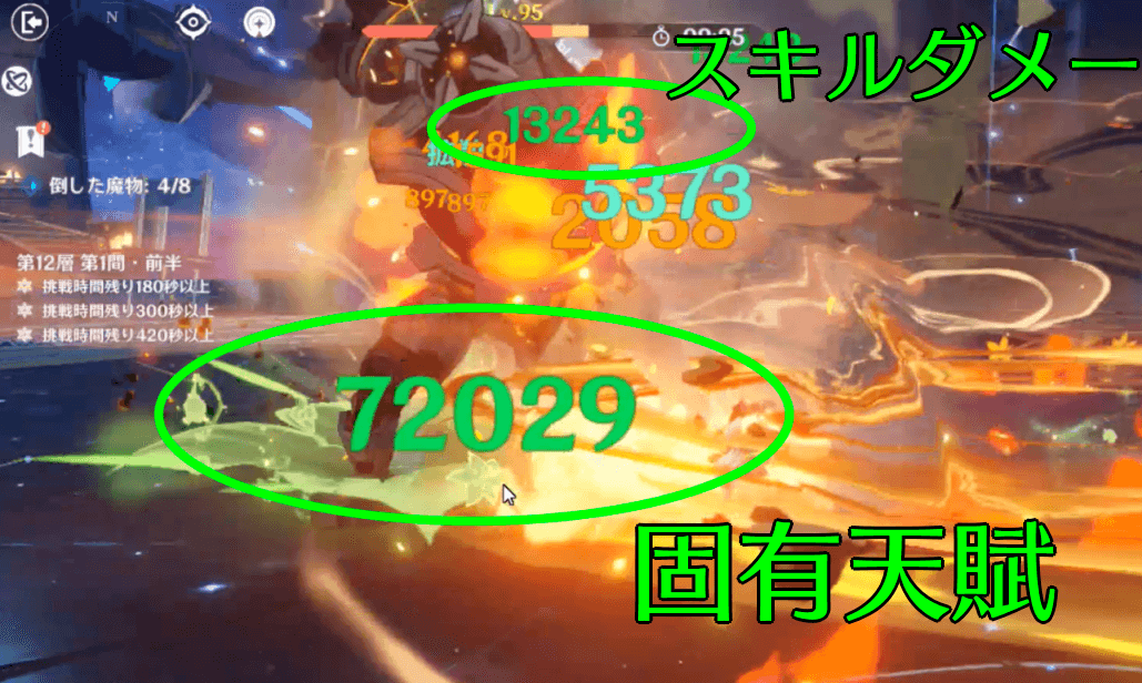 スキルと固有天賦の実際のダメージ比較