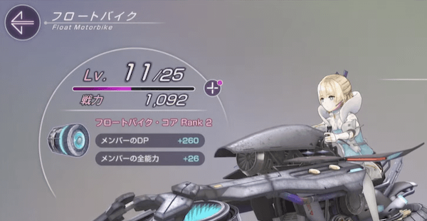 フロートバイクのレベルに応じてパーティーが強化