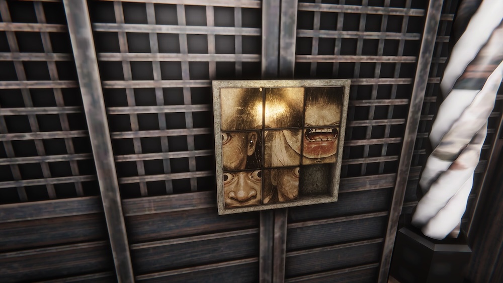 神社でタイルを使ってパズルを解く