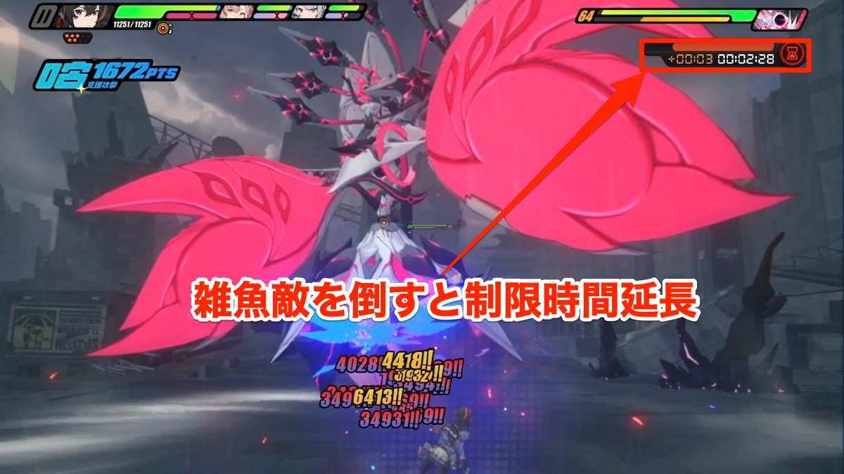 雑魚敵撃破による制限時間延長