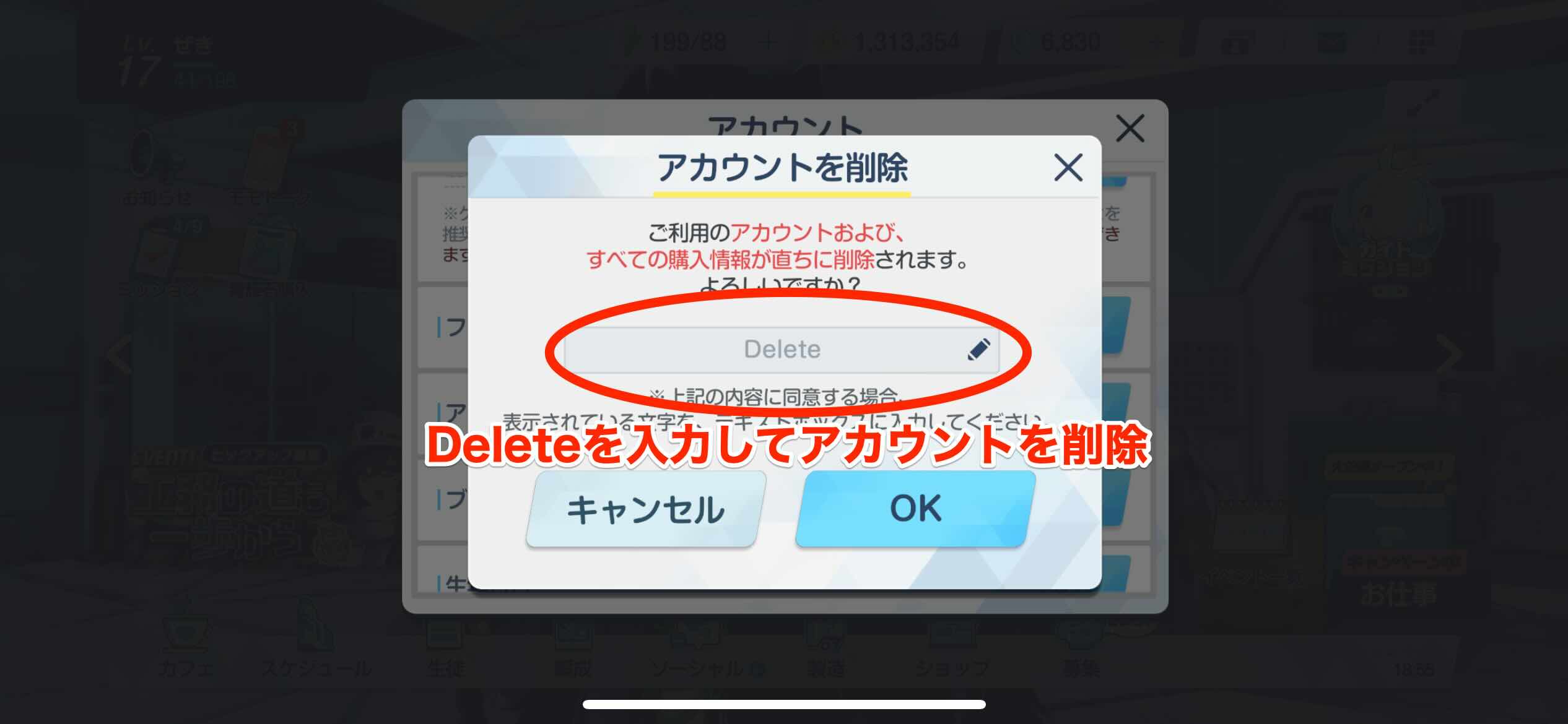 Delete入力