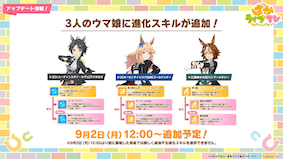 3人のウマ娘に進化スキル追加