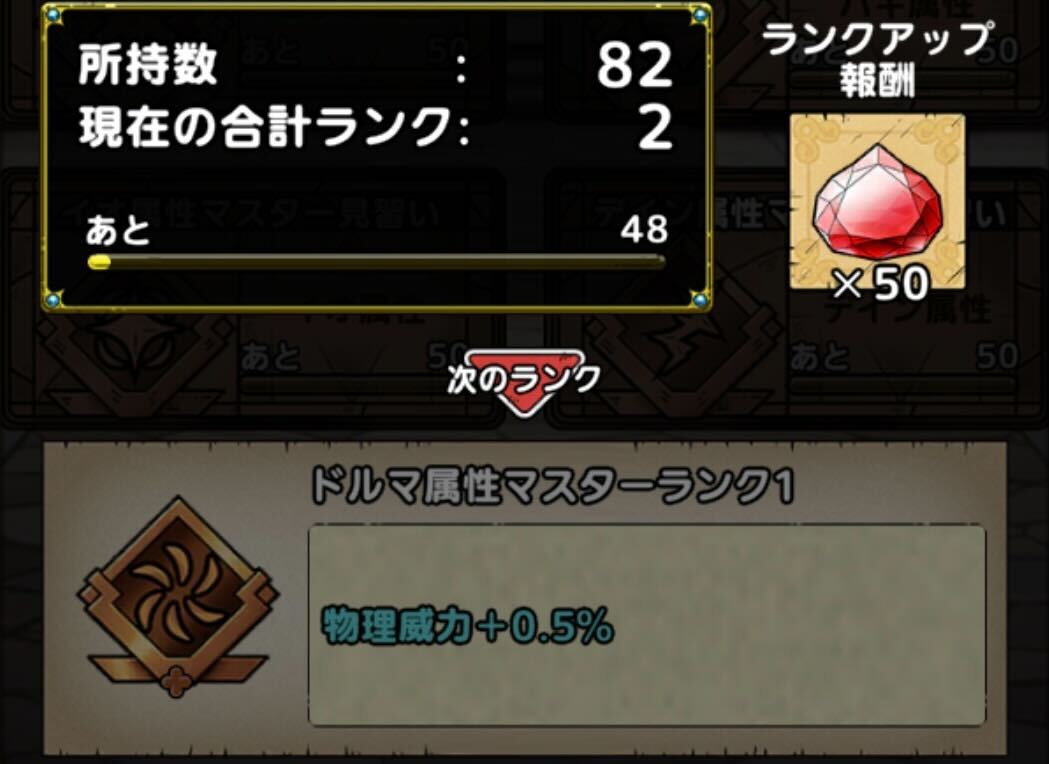 属性マスターランクで特性が付与される