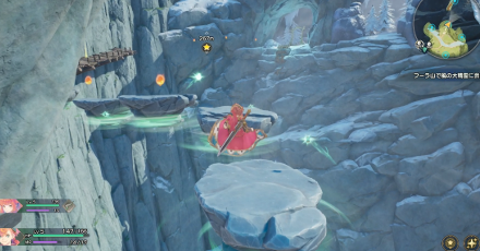 岩の足場を作って渡る