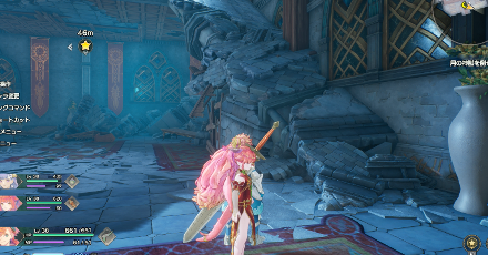 崩れた建物を進む