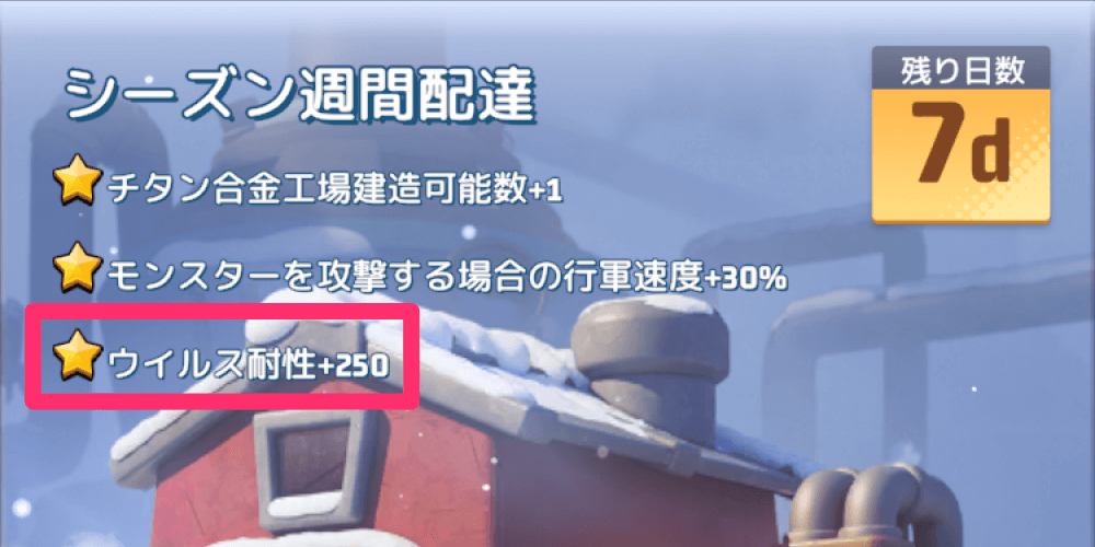 ウイルス耐性ボーナスを獲得できる