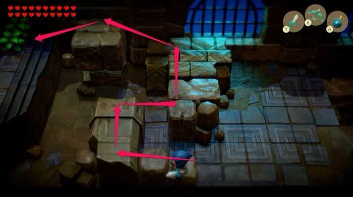 岩をジャンプして進む