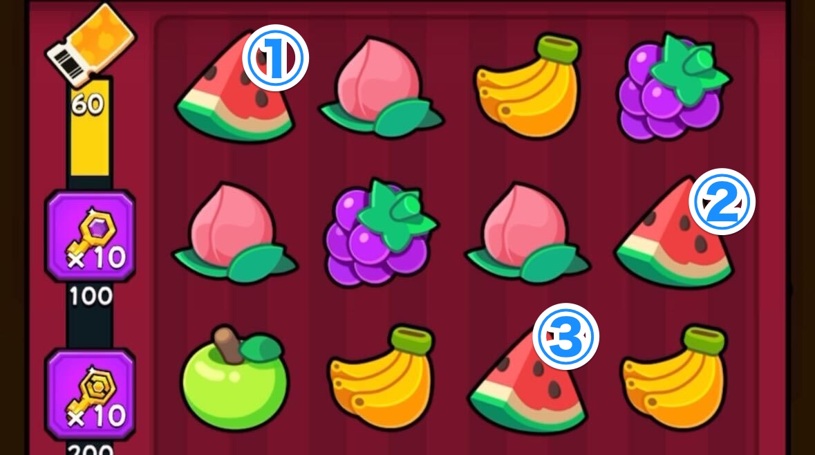 1〜3段目に同じフルーツ出現で好感度をゲット