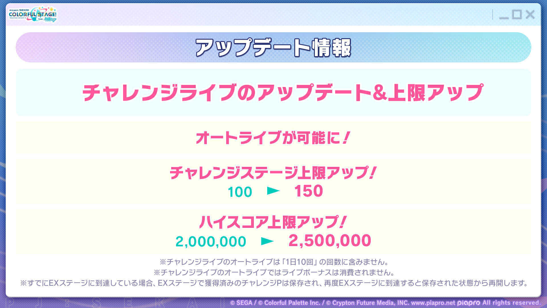 アプデ情報_チャレライ上限UP