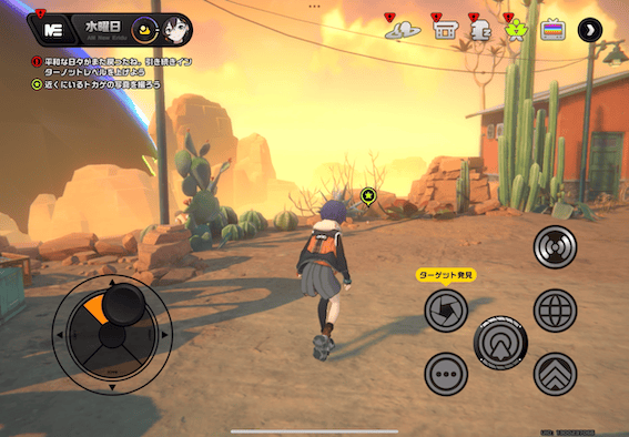 外に出てトカゲをカメラで撮影する