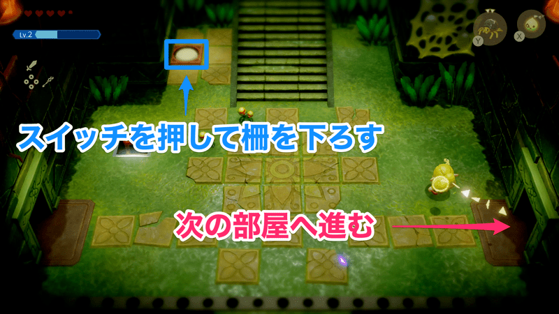 スイッチを押して柵を下ろす