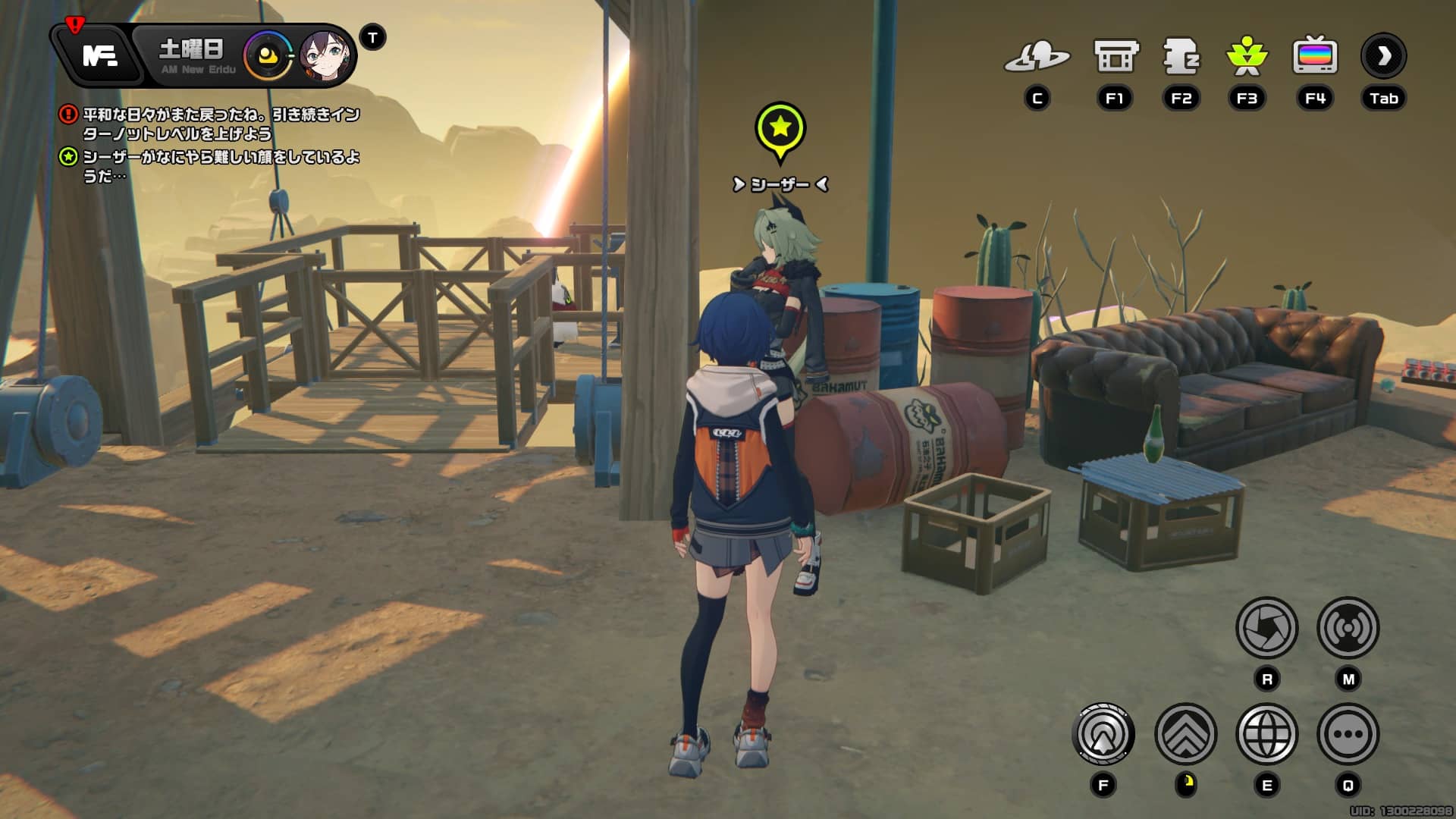 エレベーター近くにいるシーザーに話しかける