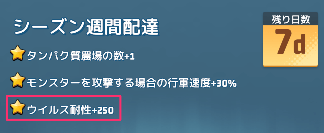 シーズン週間配達を購入してウイルス耐性ボーナスを獲得する