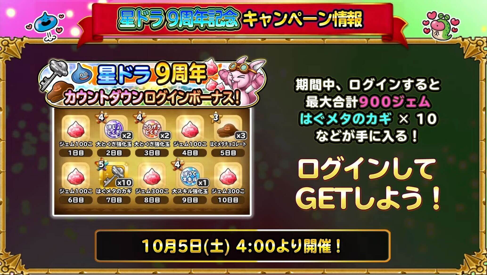 周年前のログインボーナスが開催