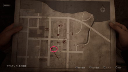 割れたレコード盤（右）の入手場所のマップ