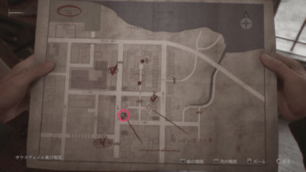 奥の部屋の手紙の入手場所のマップ