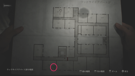 中庭の鍵の入手場所のマップ