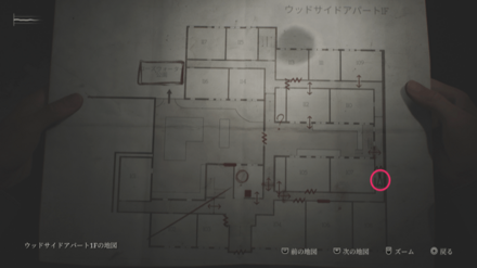 2F廊下の鍵の入手場所のマップ