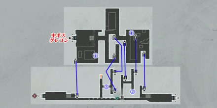 左部屋の中ボス「グレコン」までの宝箱マップ