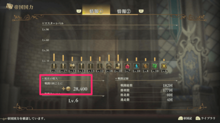 帝国収入を確認