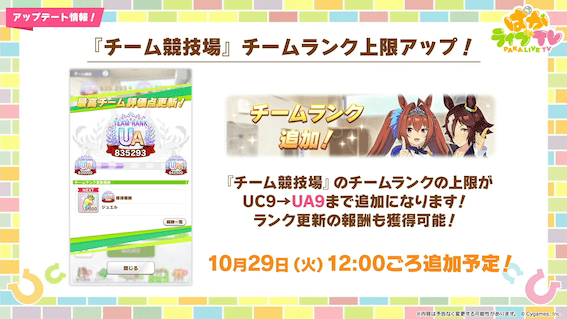 チーム競技場のランク上限がUA9に更新！
