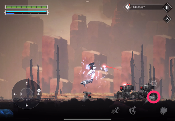 中型の敵の足元に信号データRがある。見落とし注意