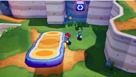 青いブロックを叩いてシーソーを回転